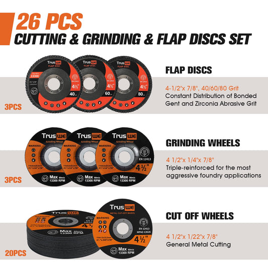 Cut Off Wheels Grinding Wheels Flap Disc Set 26 PCS