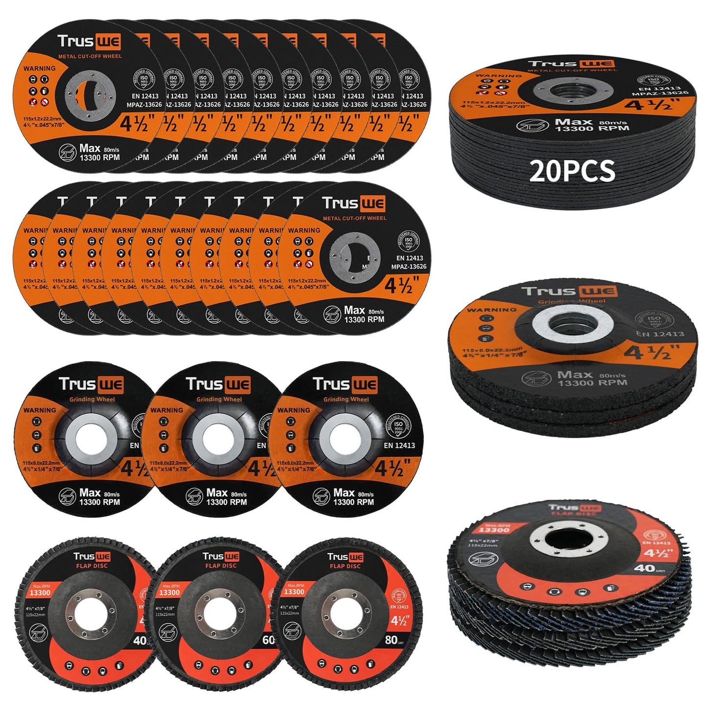 Cut Off Wheels Grinding Wheels Flap Disc Set 26 PCS